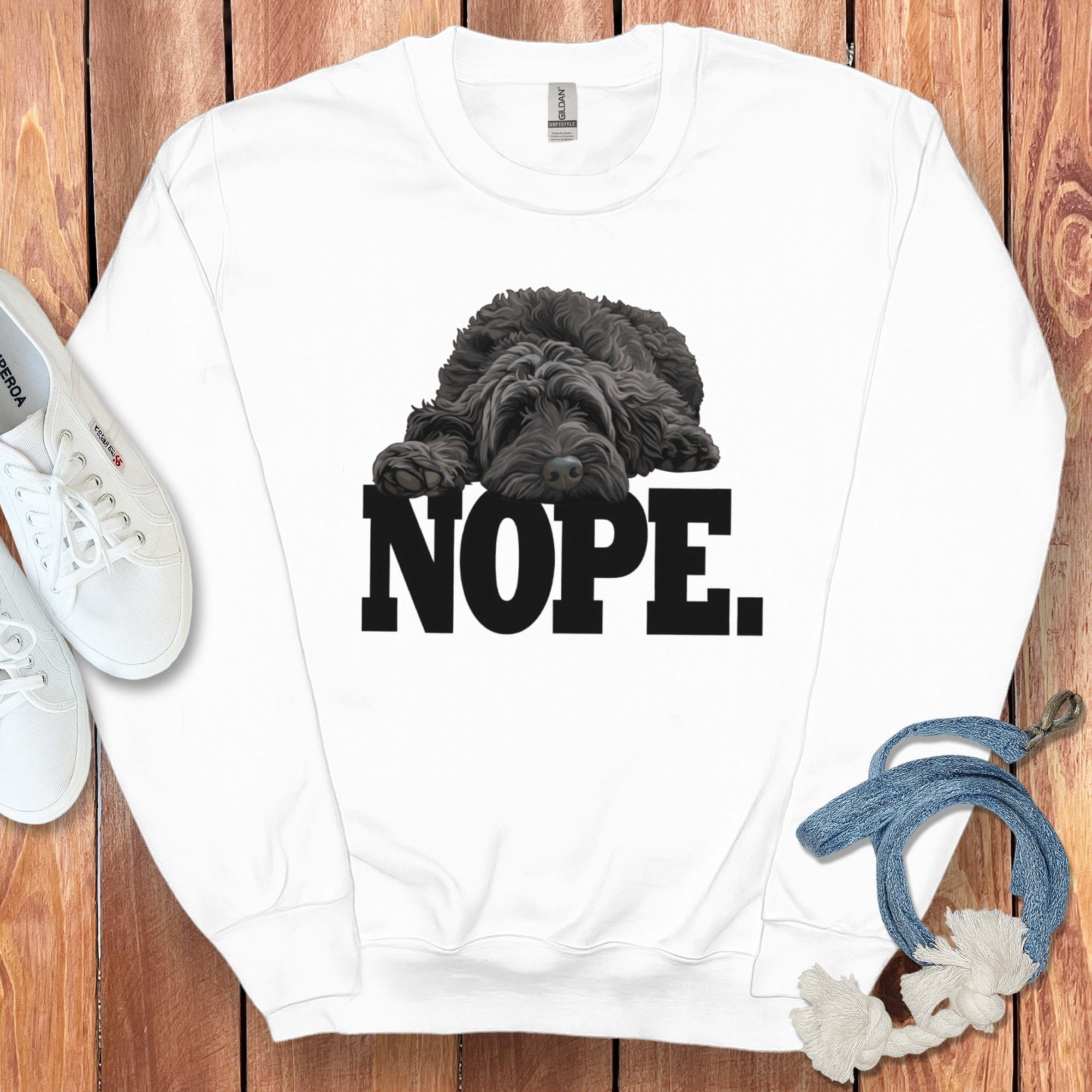 Black Labradoodle Nope Sweatshirt in White / S by Puppy Jo