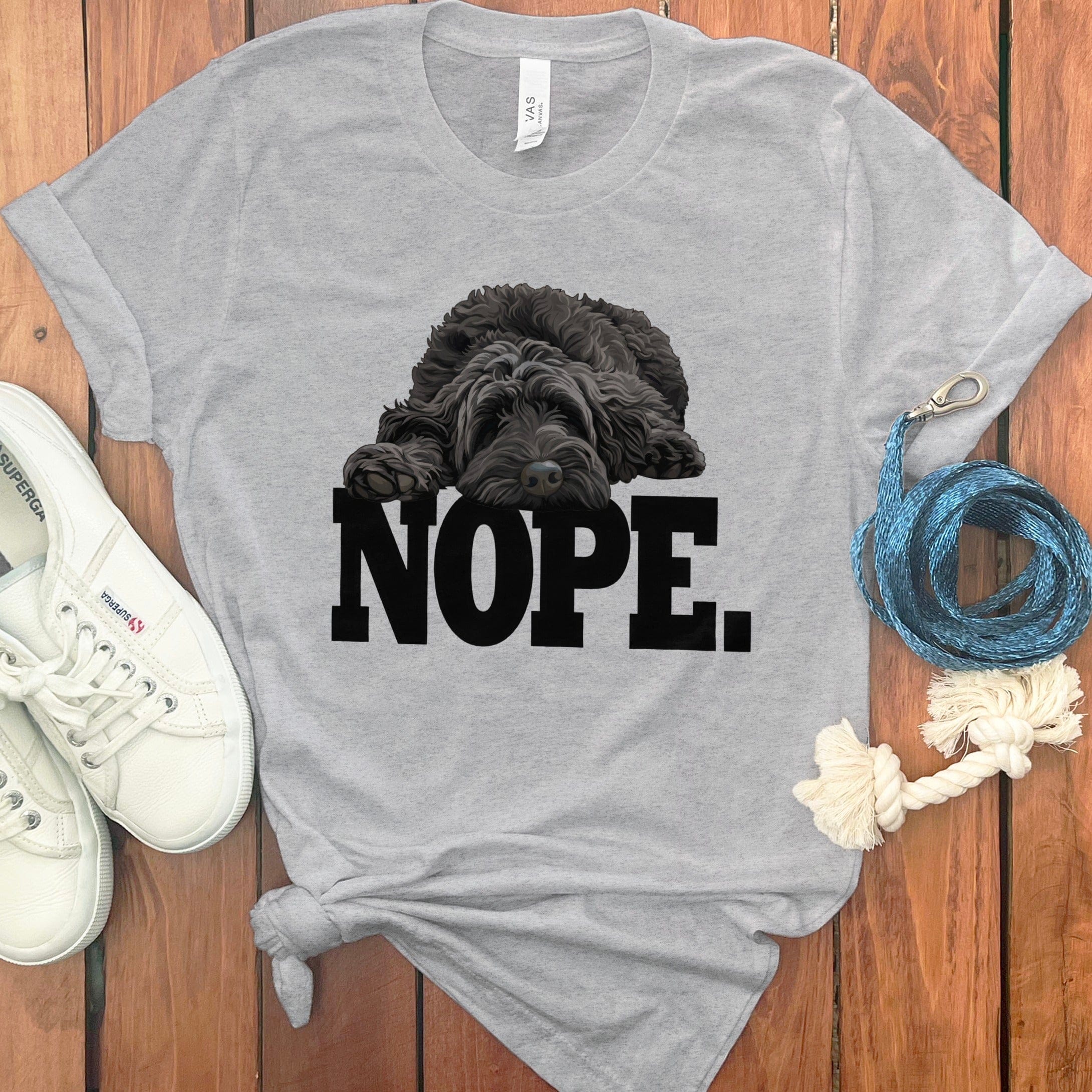 Black Labradoodle Nope T-Shirt in Athletic Heather / S by Puppy Jo