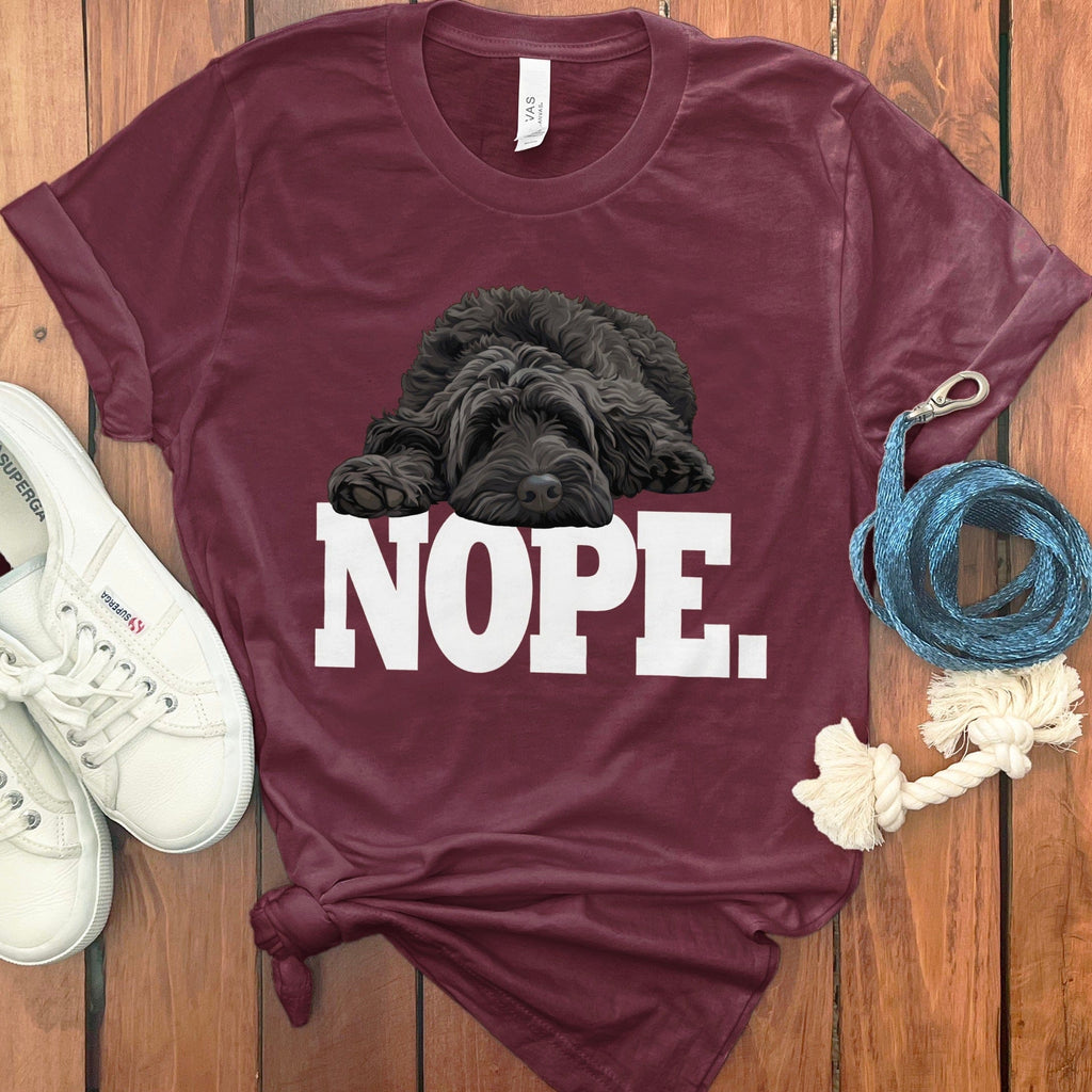 Black Labradoodle Nope T-Shirt in Maroon / S by Puppy Jo