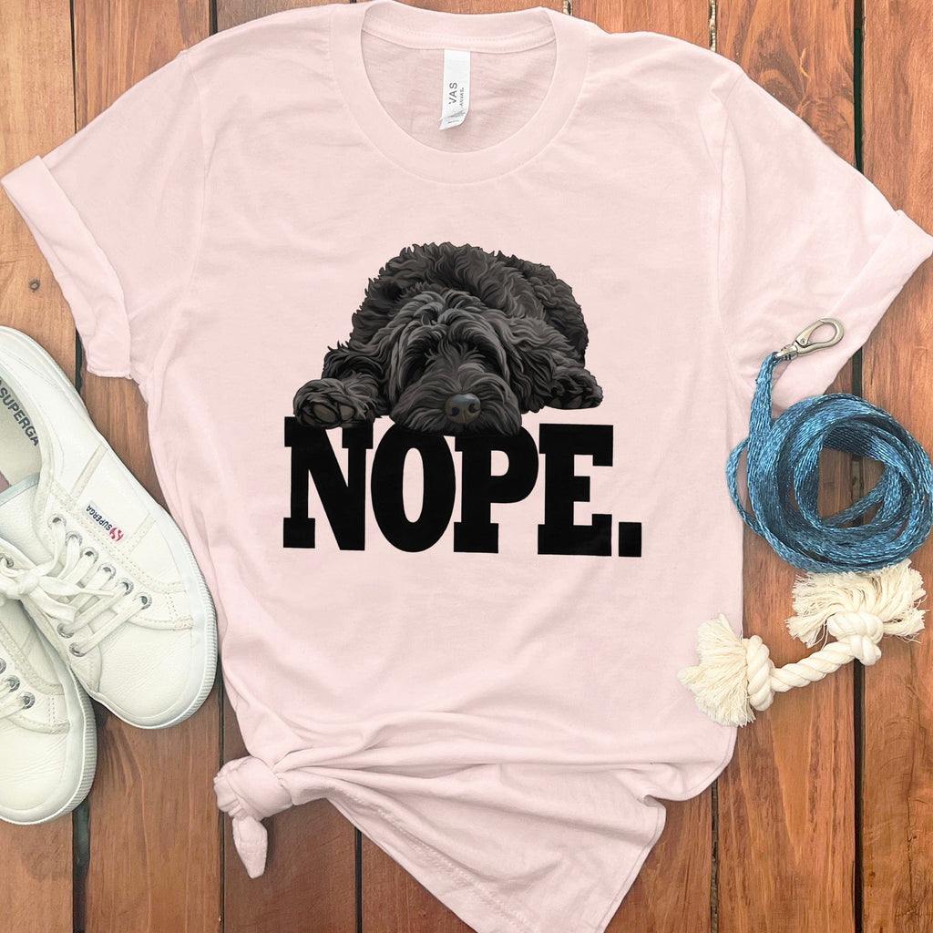 Black Labradoodle Nope T-Shirt in Soft Pink / S by Puppy Jo