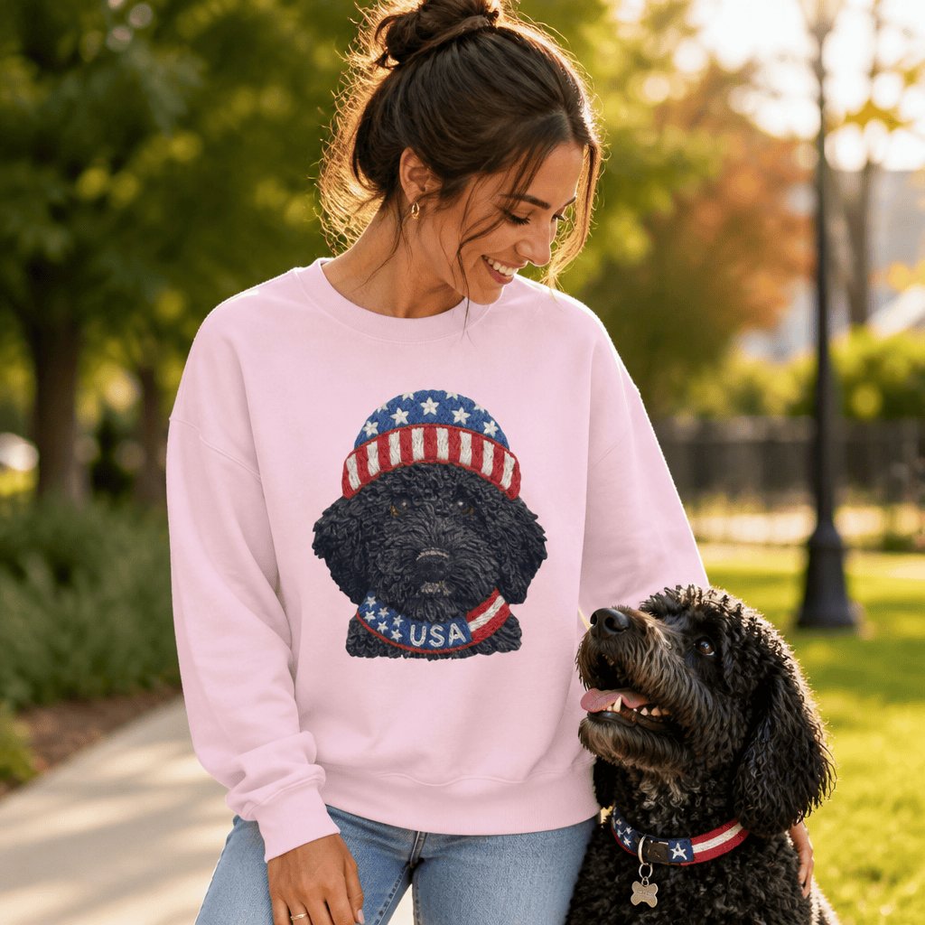Black Patriotic Cap Goldendoodle Sweatshirt in by Puppy Jo