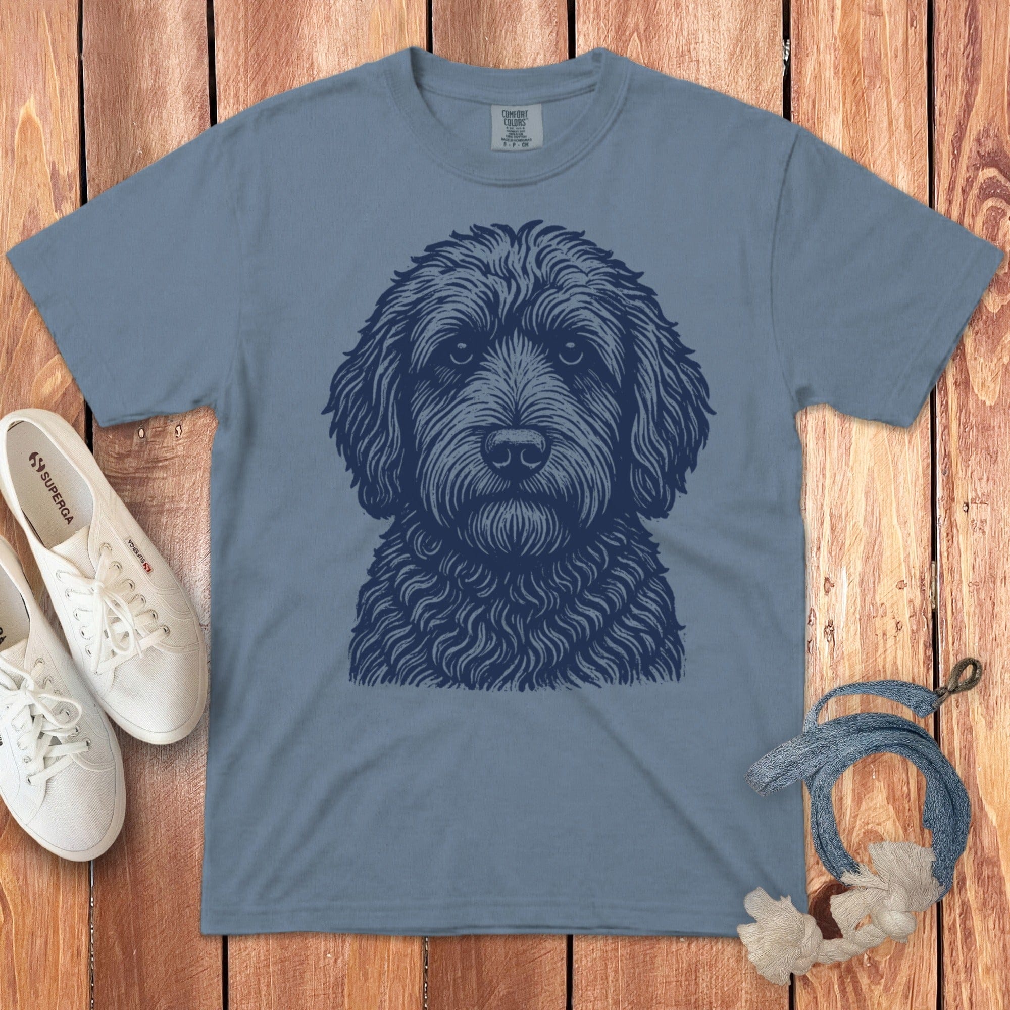 Blue Doodle Sketch Signature T-Shirt in Blue Jean / M by Puppy Jo