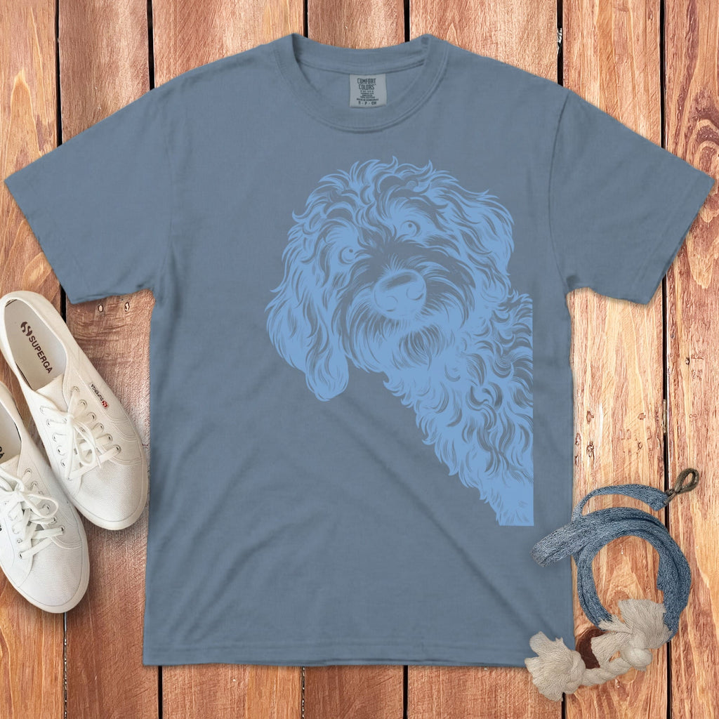 Blue Etched Peeking Doodle Signature T-Shirt in Blue Jean / S by Puppy Jo