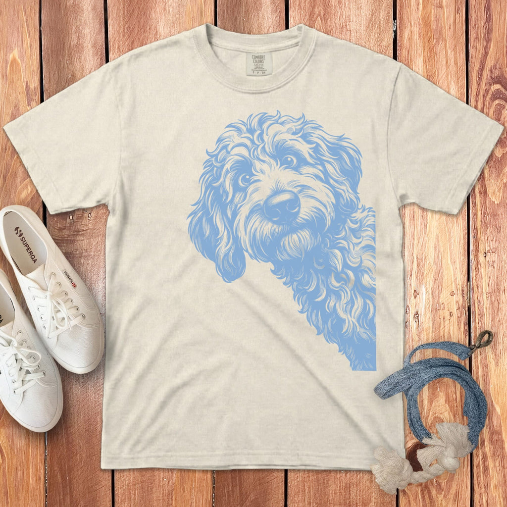 Blue Etched Peeking Doodle Signature T-Shirt in Ivory / S by Puppy Jo