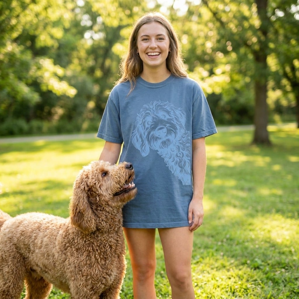 Blue Etched Peeking Doodle Signature T-Shirt in by Puppy Jo