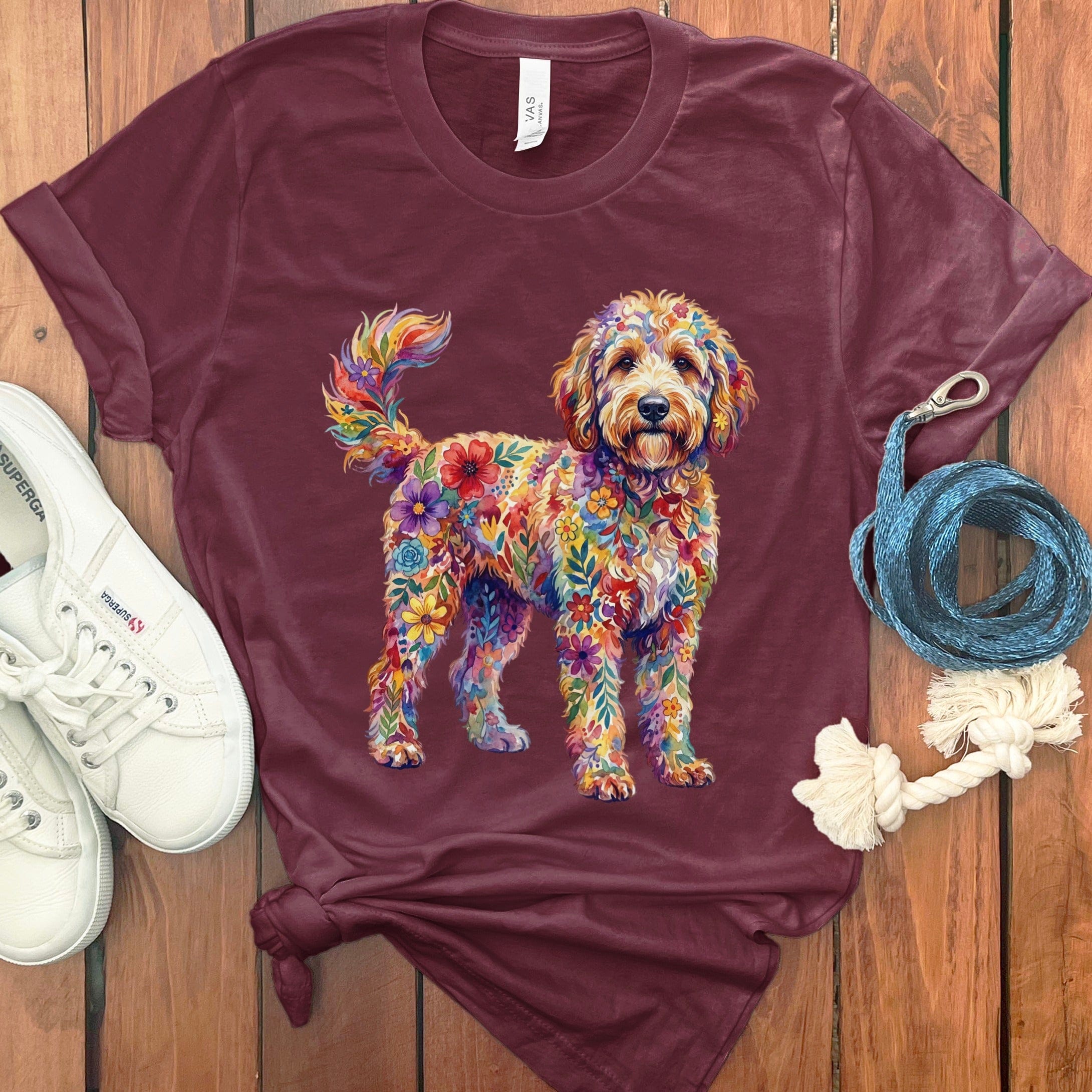 Boho Floral Doodle T-Shirt in Maroon / S by Puppy Jo