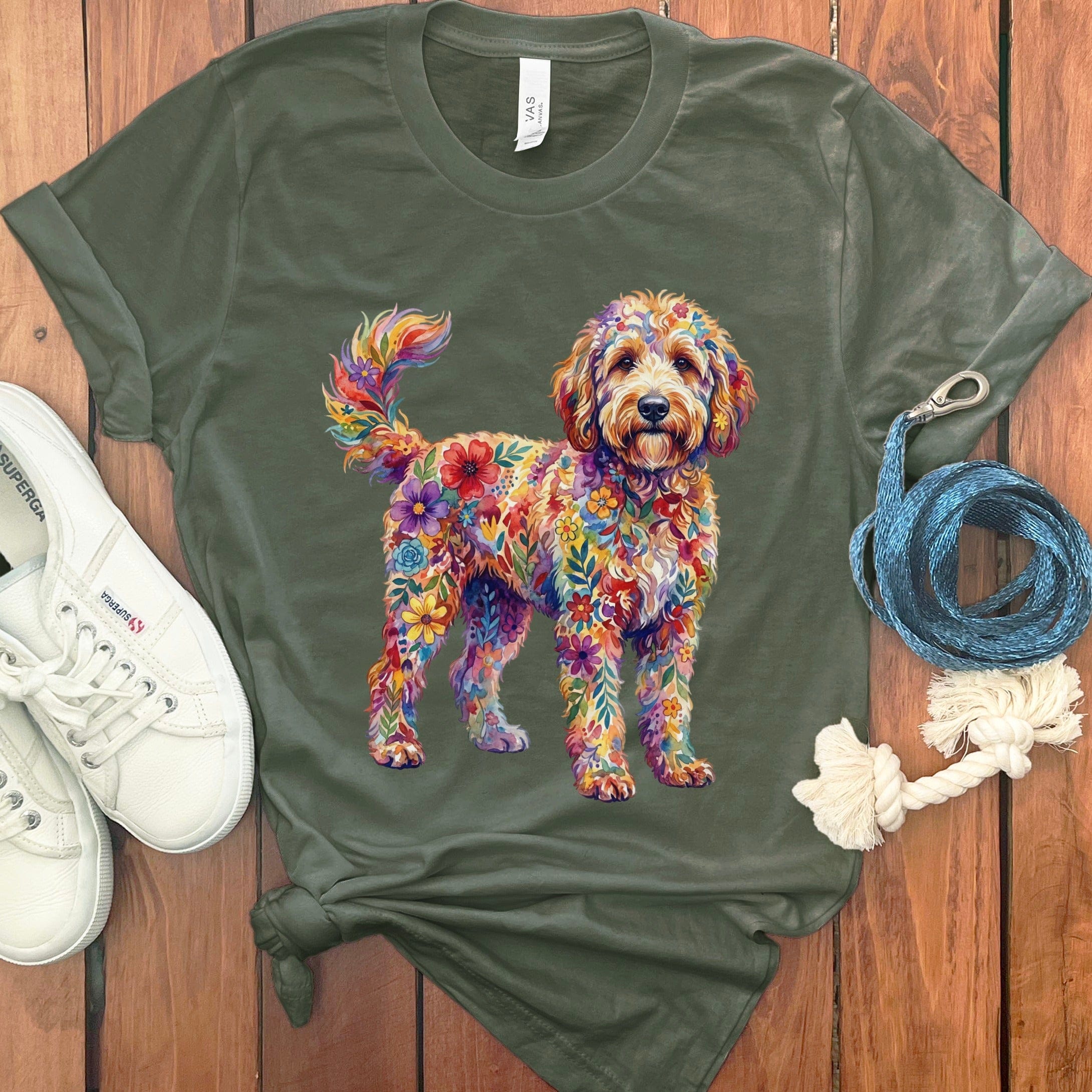 Boho Floral Doodle T-Shirt in Military Green / S by Puppy Jo