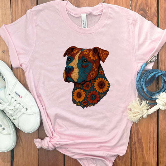 Floral Detailed Dog Illustration Graphic T-Shirt product