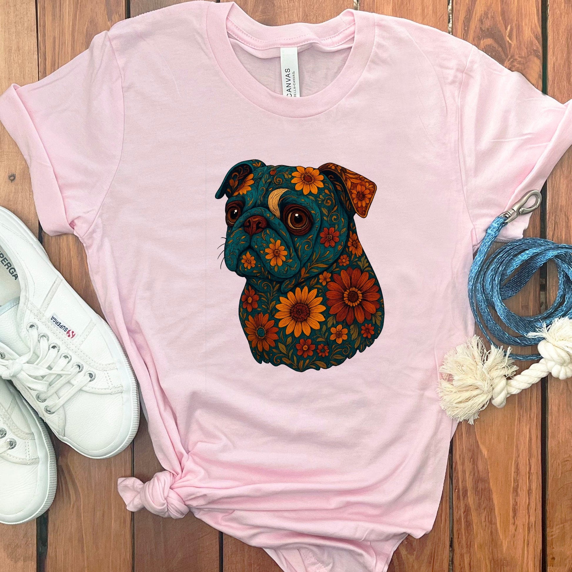 Floral Dog Graphic T-Shirt Casual Fun Wearable Art product type