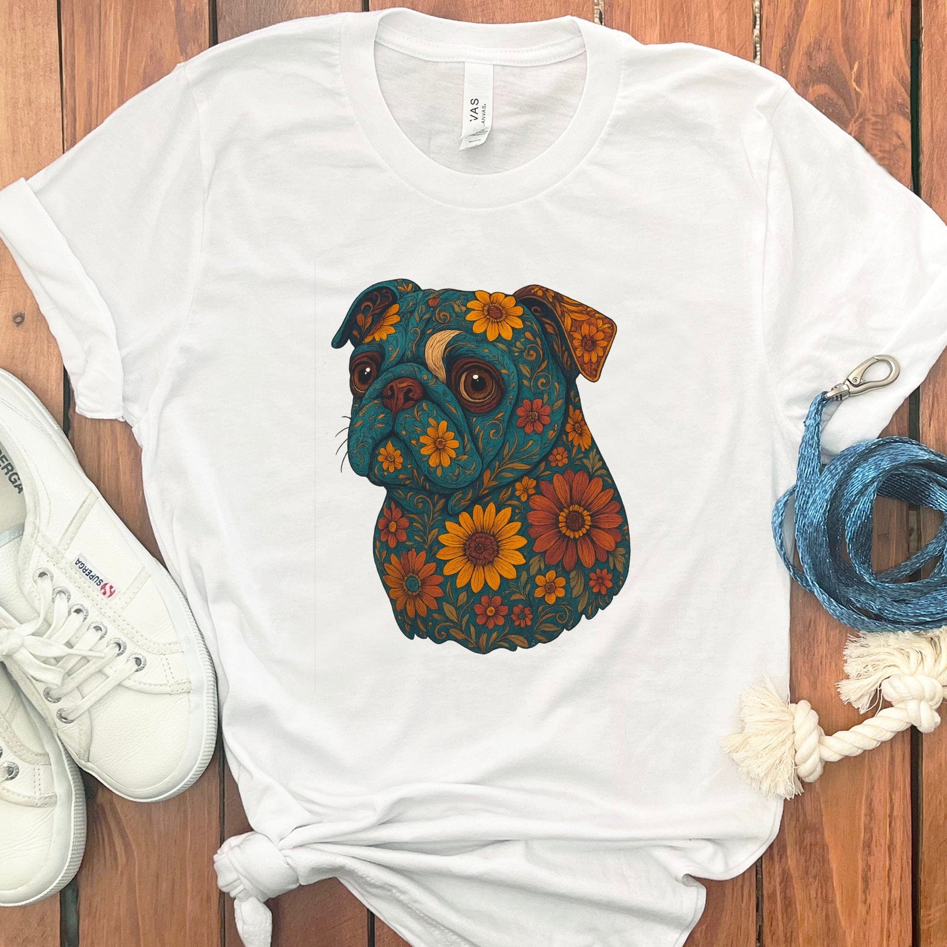 Cute Pug with Floral Pattern Graphic Design T-shirt product