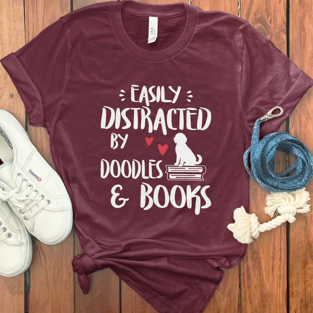 Books and Doodles T-Shirt in Maroon / S by Puppy Jo