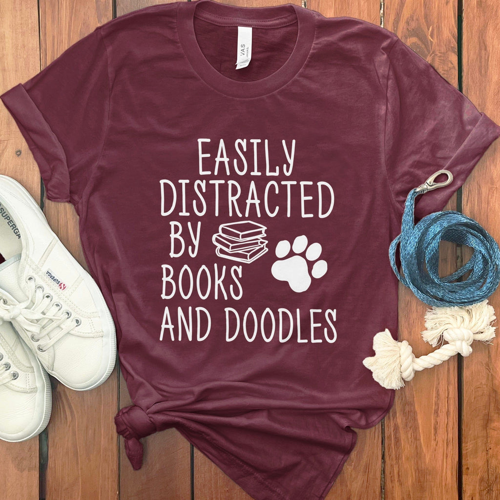 Books and Doodles T-Shirt in Maroon / S by Puppy Jo