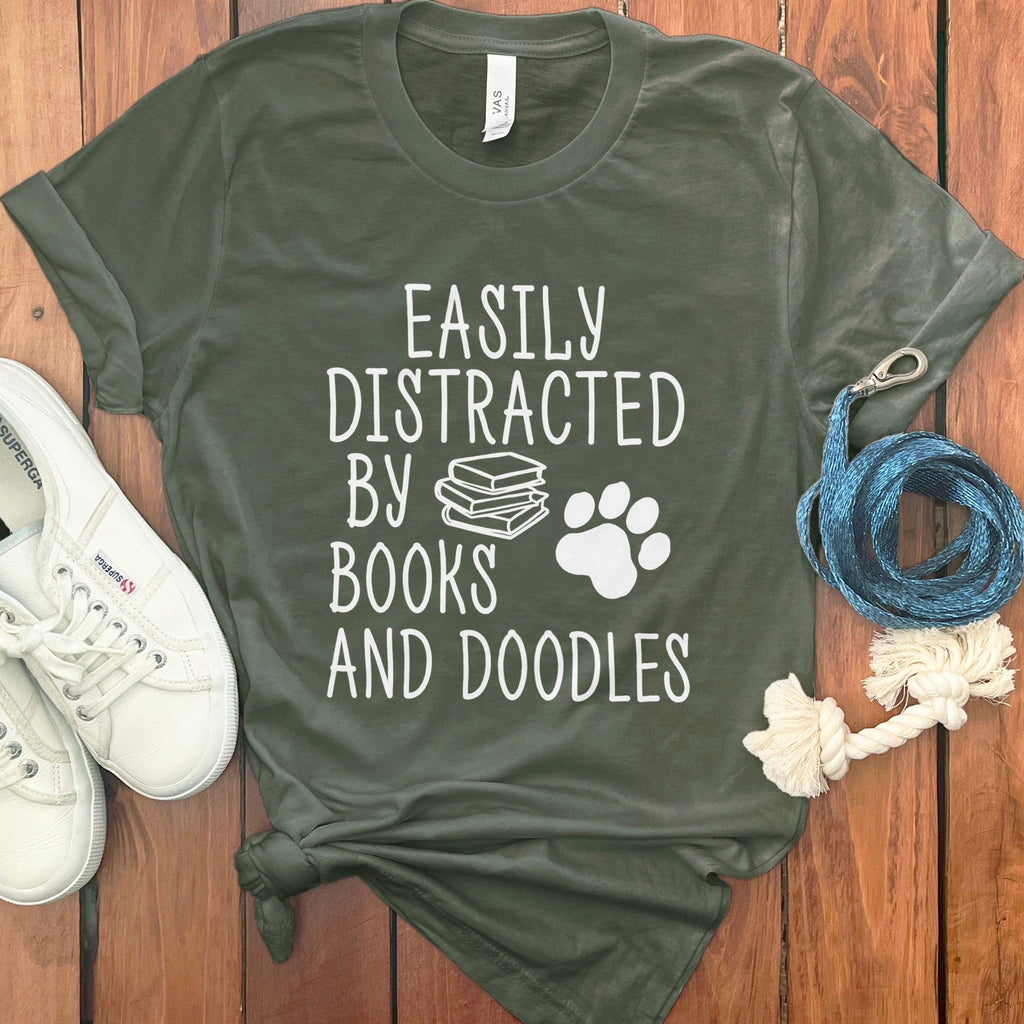Books and Doodles T-Shirt in Military Green / S by Puppy Jo