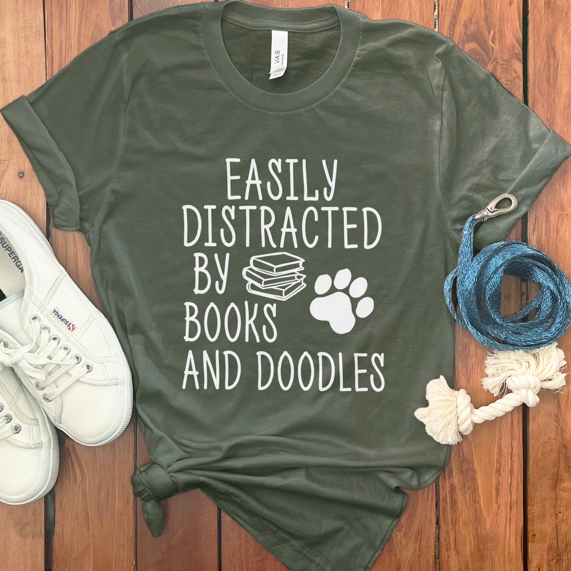 Books and Doodles T-Shirt in Military Green / S by Puppy Jo