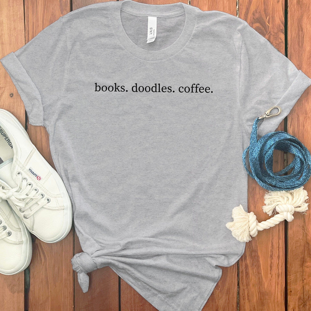 Books Doodles Coffee T-Shirt in Athletic Heather / S by Puppy Jo