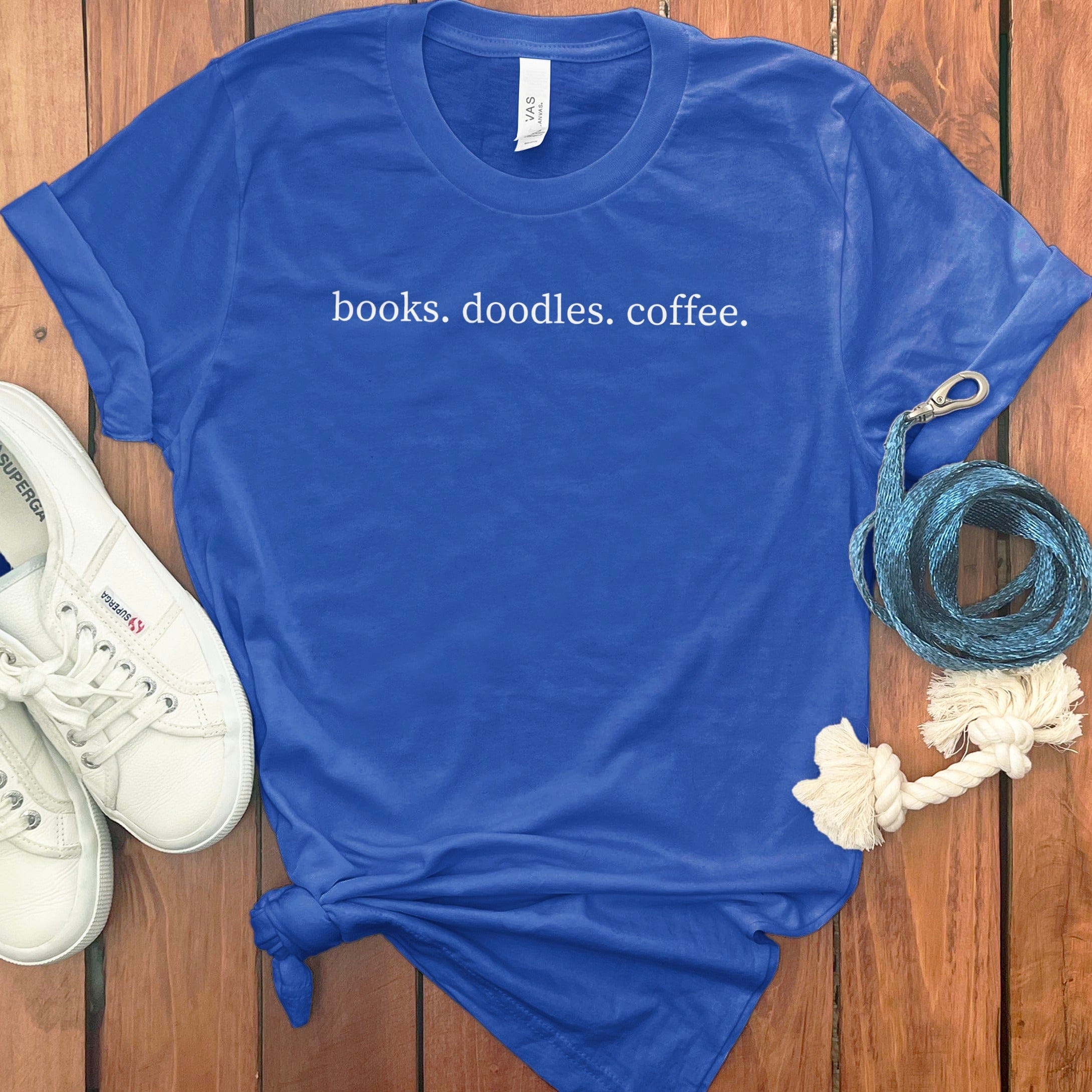 Books Doodles Coffee T-Shirt in True Royal / S by Puppy Jo