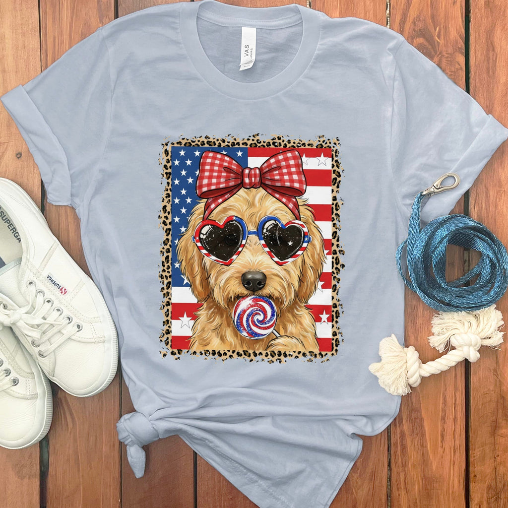 Bow Patriotic Doodle T-Shirt in Light Blue / S by Puppy Jo