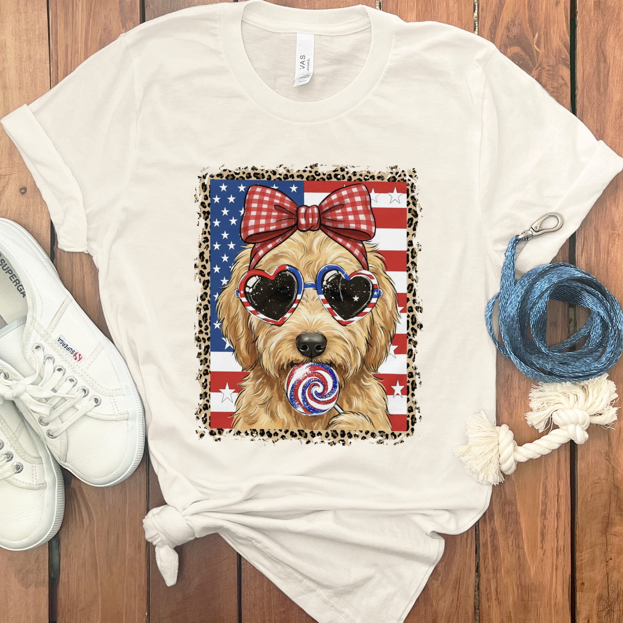 Bow Patriotic Doodle T-Shirt in Natural / S by Puppy Jo