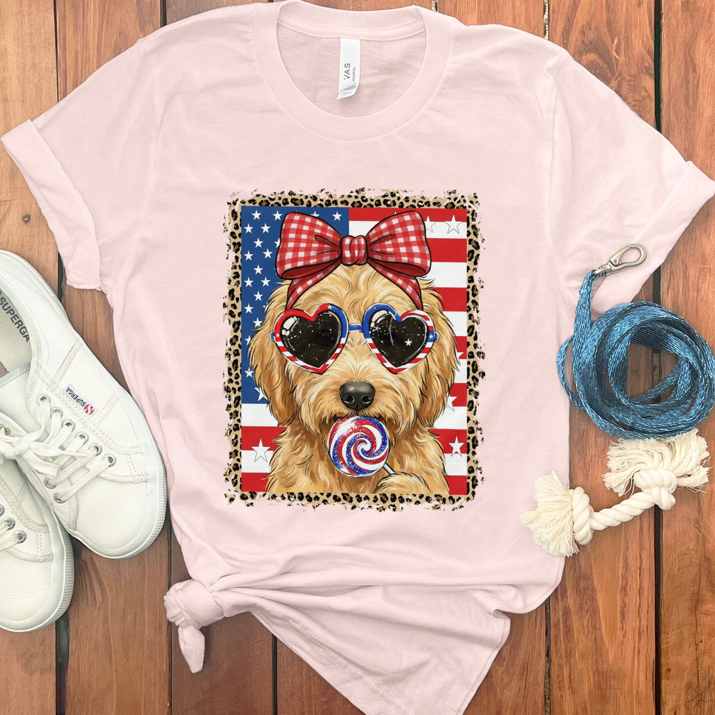 Bow Patriotic Doodle T-Shirt in Soft Pink / S by Puppy Jo