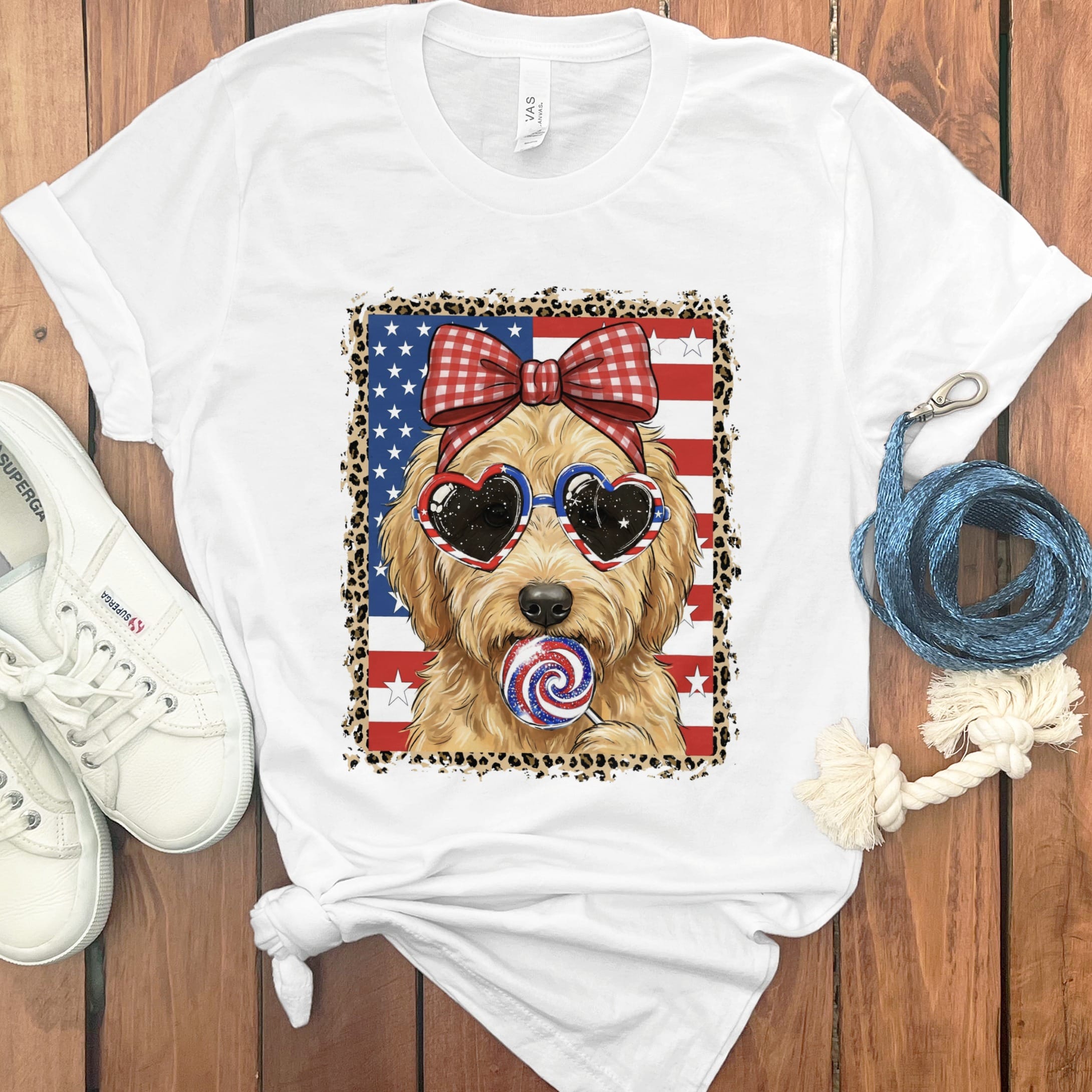 Bow Patriotic Doodle T-Shirt in White / S by Puppy Jo