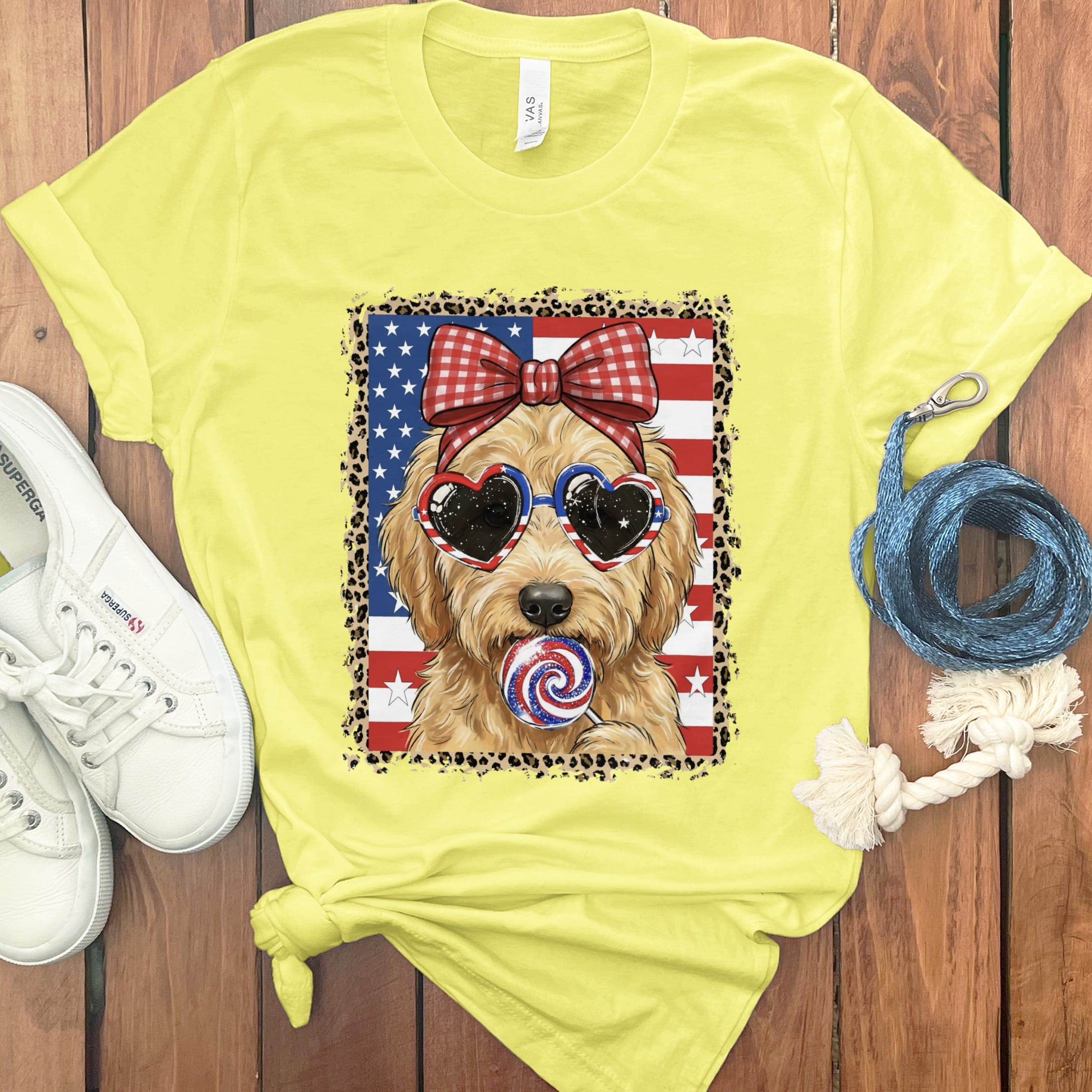 Bow Patriotic Doodle T-Shirt in Yellow / S by Puppy Jo