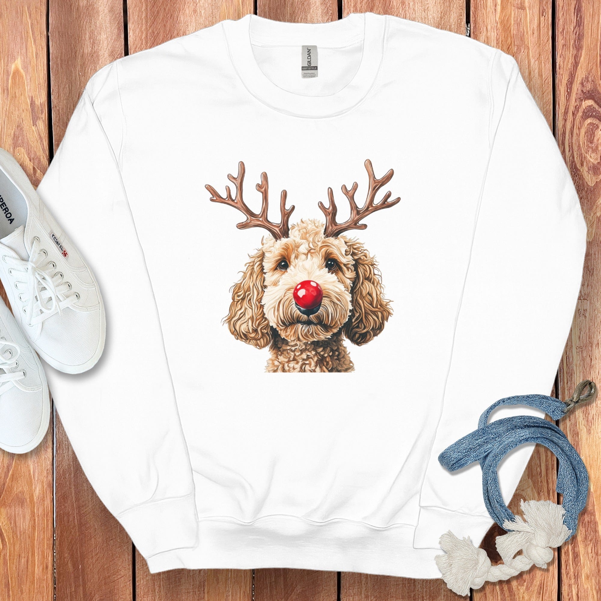 Brown Doodle Holiday Sweatshirt in White / S by Puppy Jo