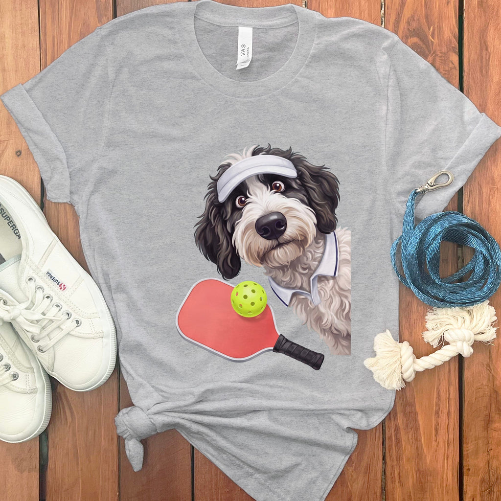 Sheepadoodle Pickleball Player T-Shirt in Athletic Heather / S by Puppy Jo