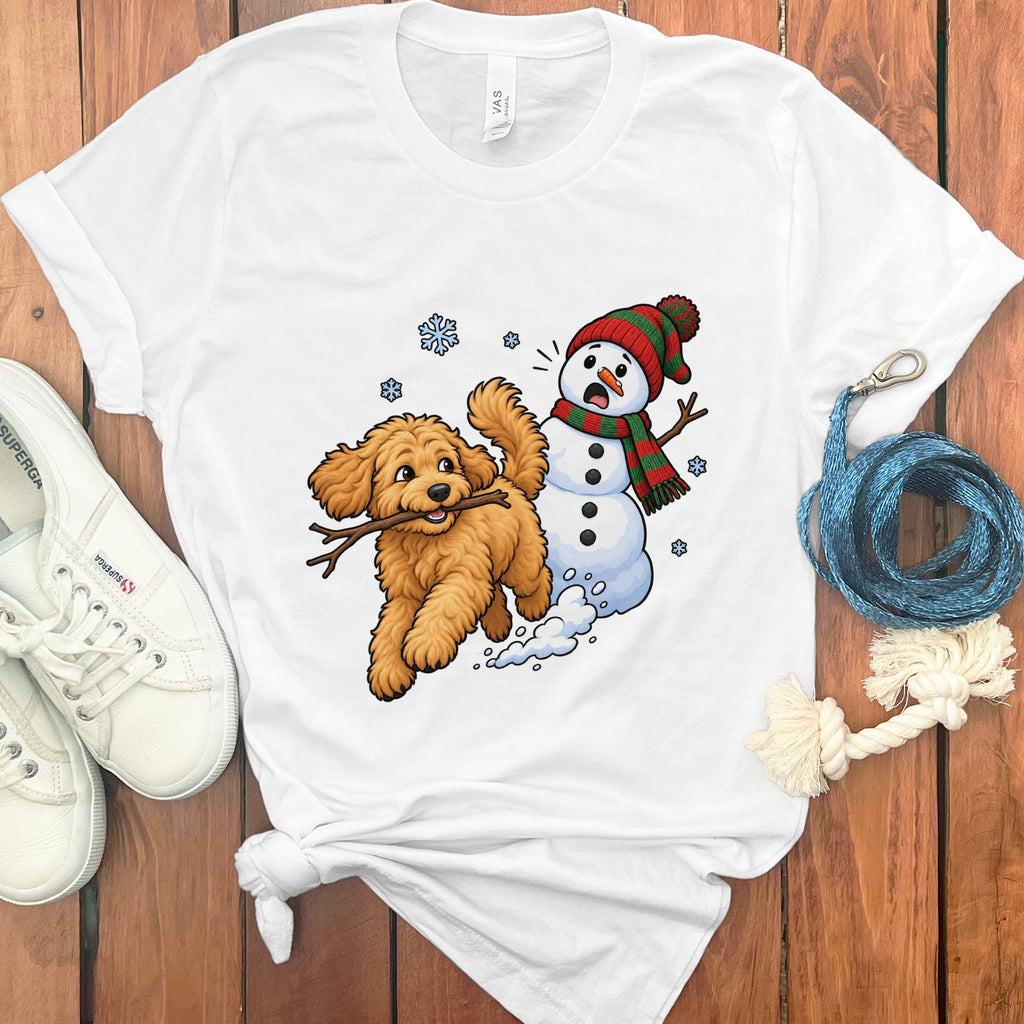 Apricot Goldendoodle Snowman T-Shirt in White / S by Puppy Jo