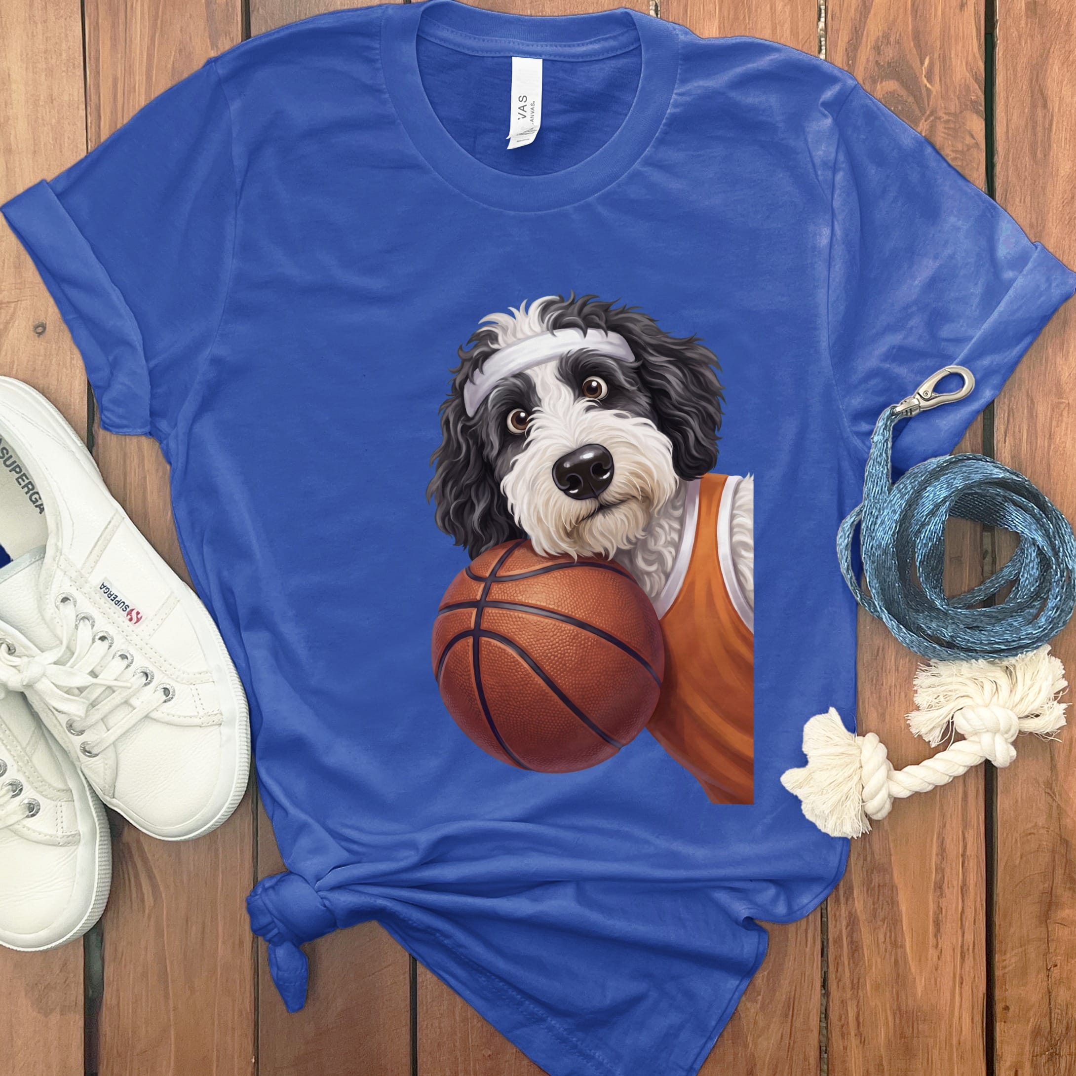 Sheepadoodle Basketball Player T-Shirt in True Royal / S by Puppy Jo