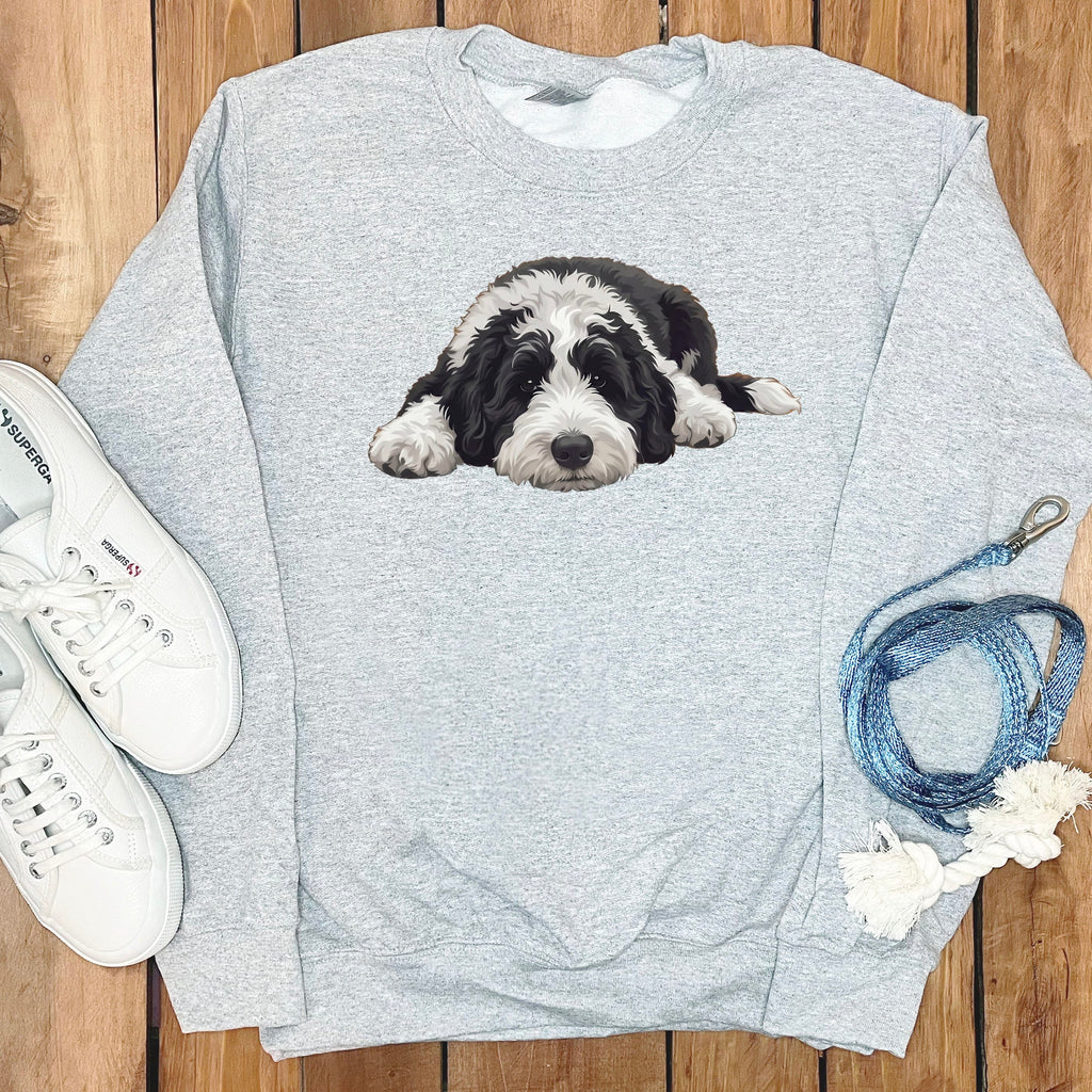 Sheepadoodle Snoozing Sweatshirt in Sport Grey / S by Puppy Jo
