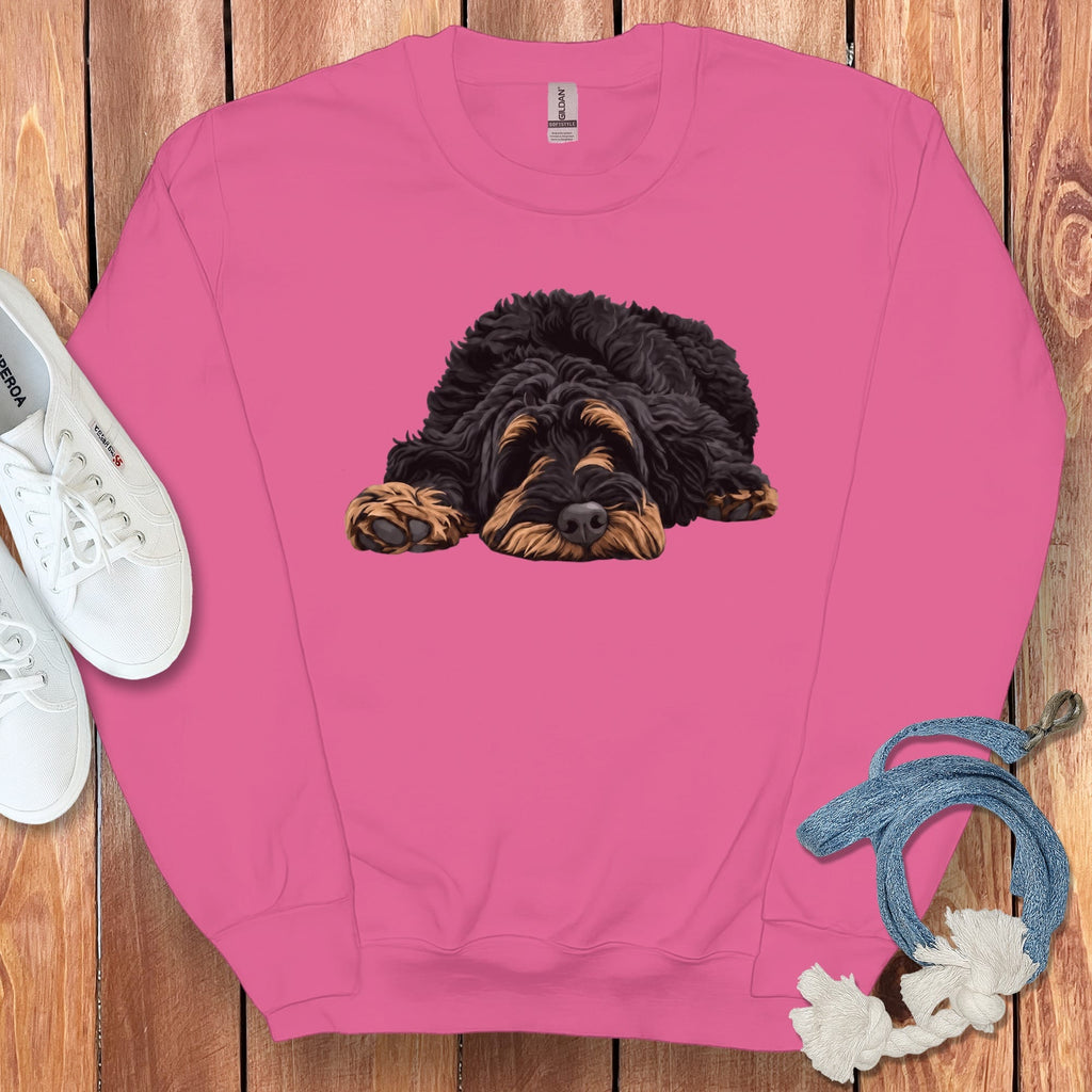 Phantom Goldendoodle Snoozing Sweatshirt in Heliconia / S by Puppy Jo