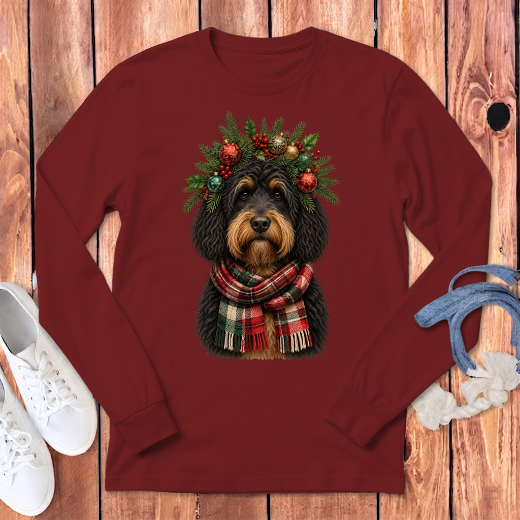 Phantom Goldendoodle Holiday Crown Long Sleeve T-Shirt in Cardinal / S by MyDesigns