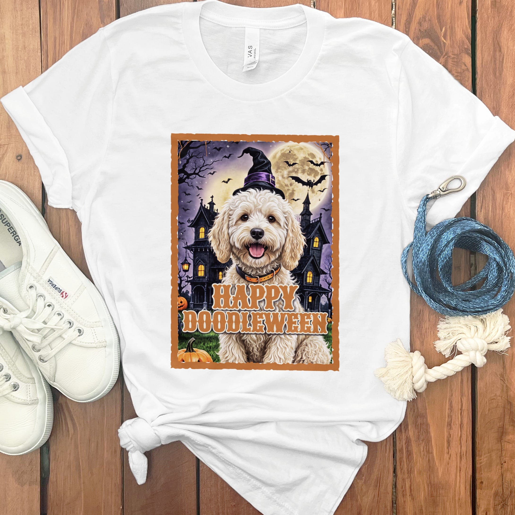 Maltipoo Happy Doodleween T-Shirt in White / S by Puppy Jo