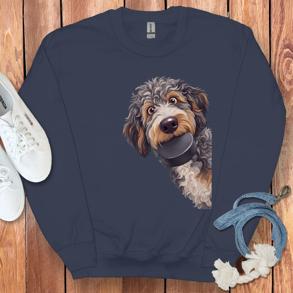 Aussiedoodle Hockey Puck Sweatshirt in Navy / S by Puppy Jo