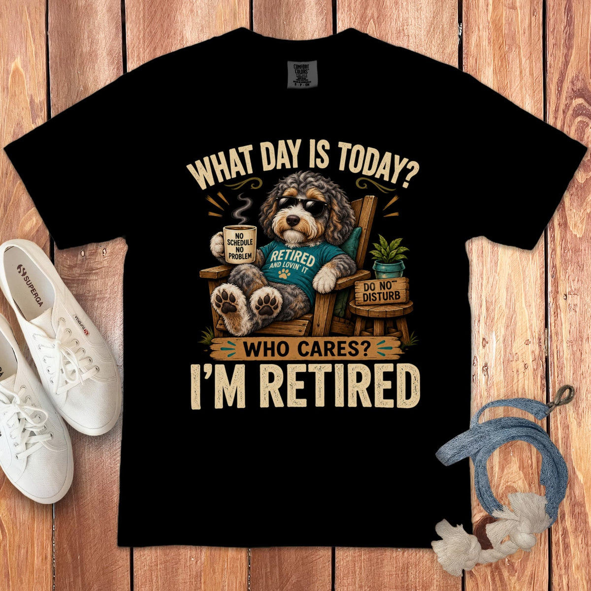 I'm Retired Aussiedoodle Signature T-Shirt in Black / S by Puppy Jo