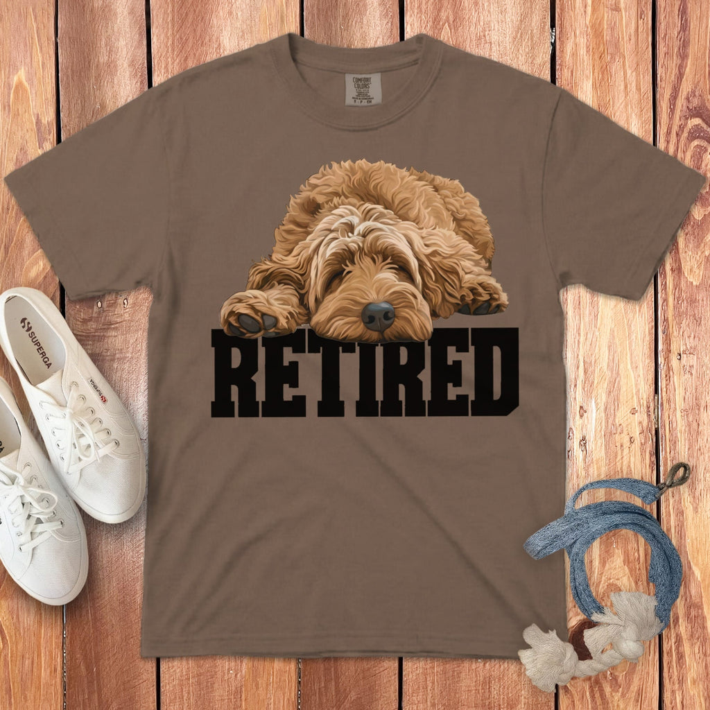Retired Sleeping Apricot Goldendoodle Signature T-Shirt in Espresso / S by Puppy Jo