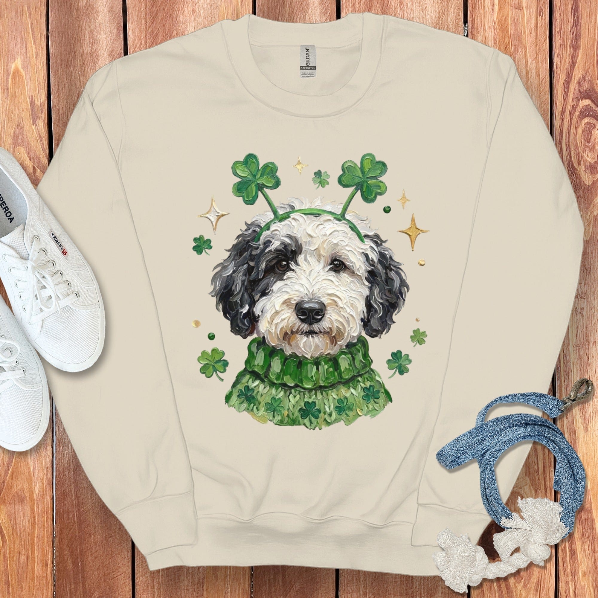 St. Patrick's Day Dog with Shamrocks Sweatshirt