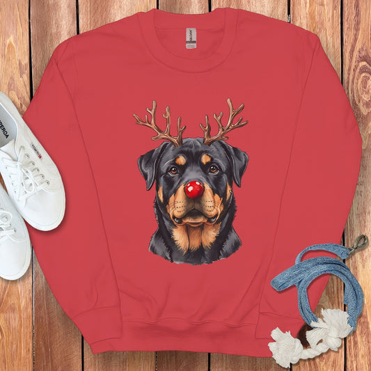 Rottweiler With Reindeer Antlers Christmas Sweatshirt