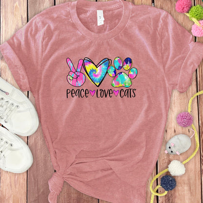 Peace Love Cats Graphic Printed T-Shirt Fun Cat Product
