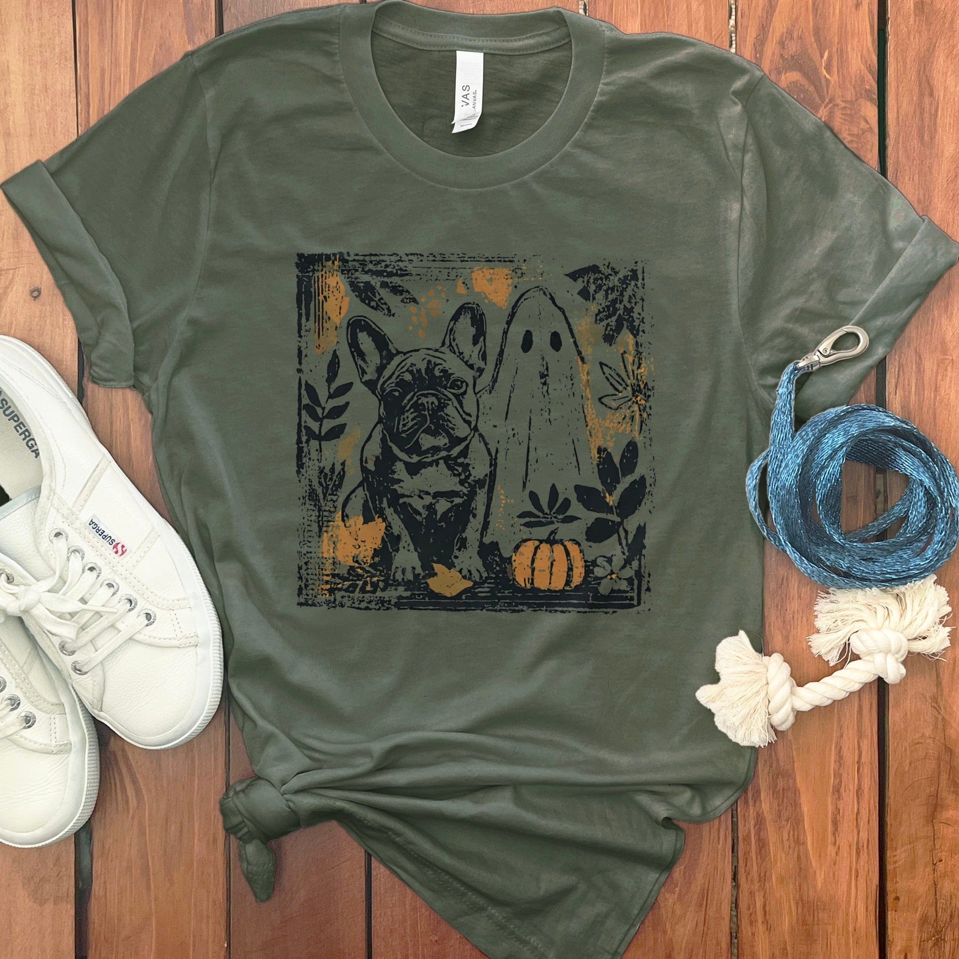 Halloween French Bulldog and Ghost Print T-Shirt product