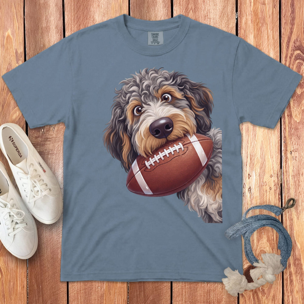 Aussiedoodle Football Signature T-Shirt in Blue Jean / S by Puppy Jo