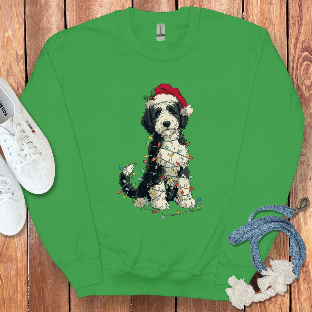 Cute Dog Wrapped in Christmas Lights Sweatshirt
