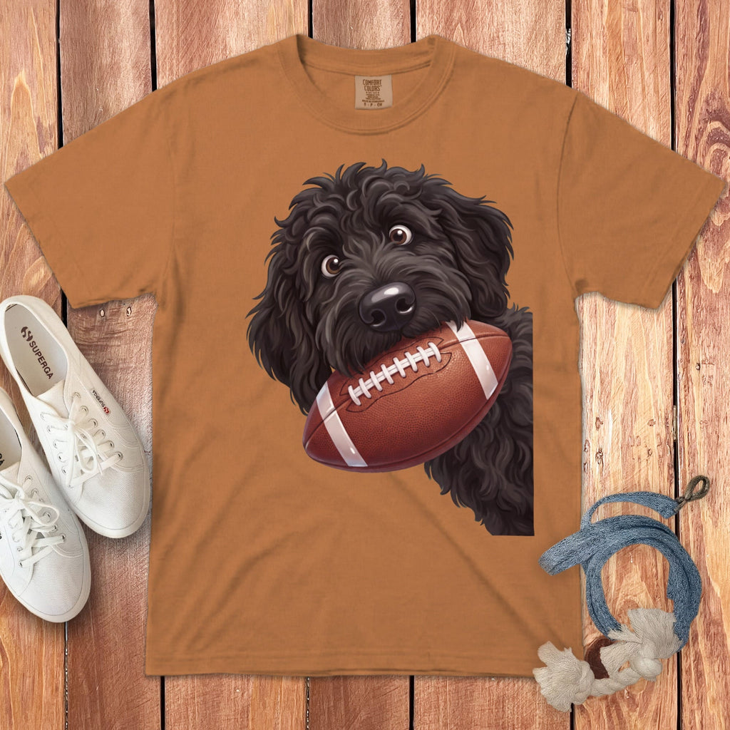 Black Goldendoodle Football Signature T-Shirt in Yam / S by Puppy Jo