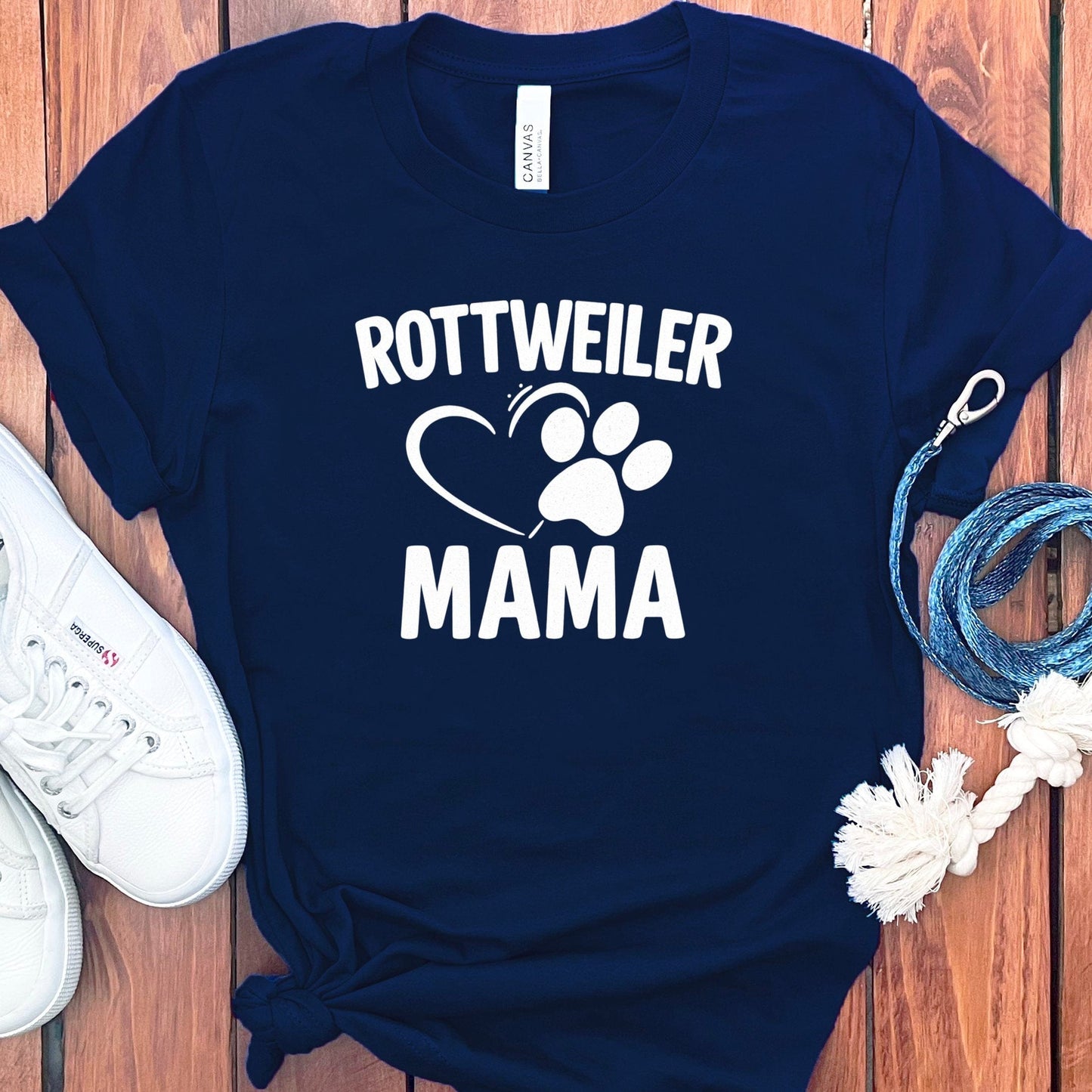 Rottweiler Mama T-shirt with Heart and Paw Print design product type