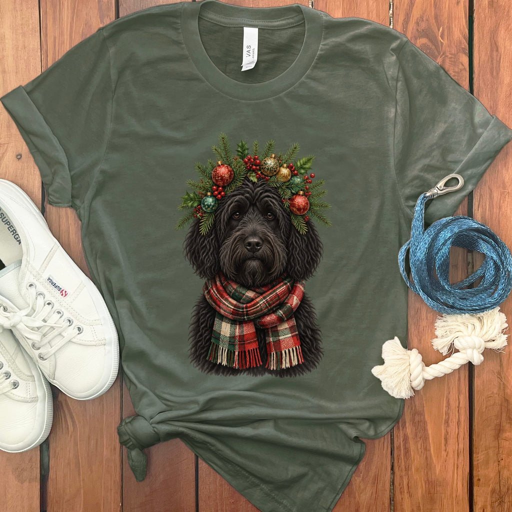 Black Goldendoodle Holiday Crown T-Shirt in Military Green / S by Puppy Jo