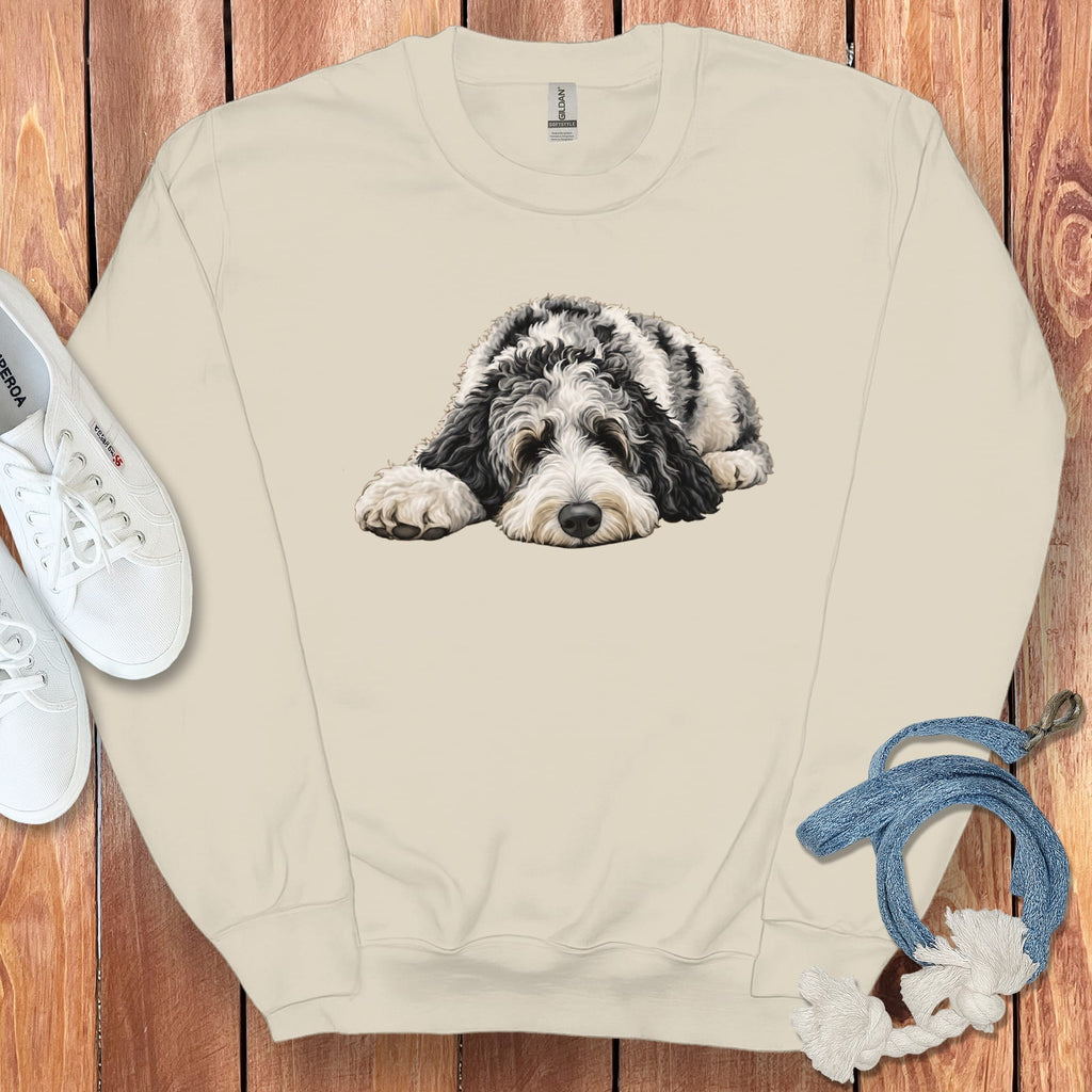 Merle Goldendoodle Snoozing Sweatshirt in Sand / S by Puppy Jo