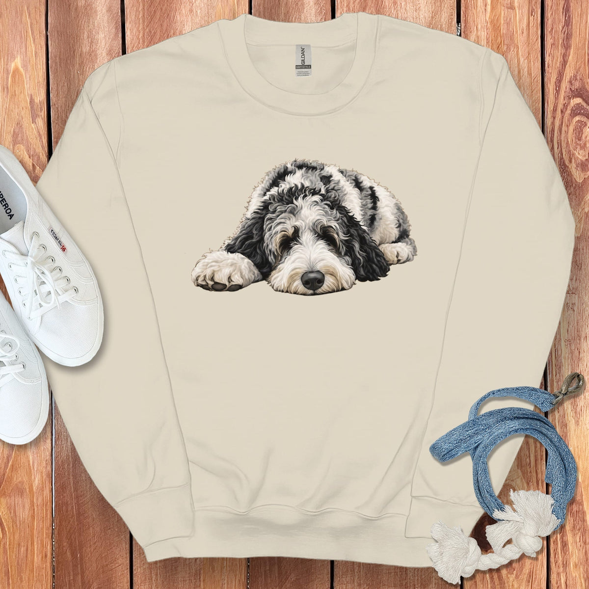 Merle Goldendoodle Snoozing Sweatshirt in Sand / S by Puppy Jo