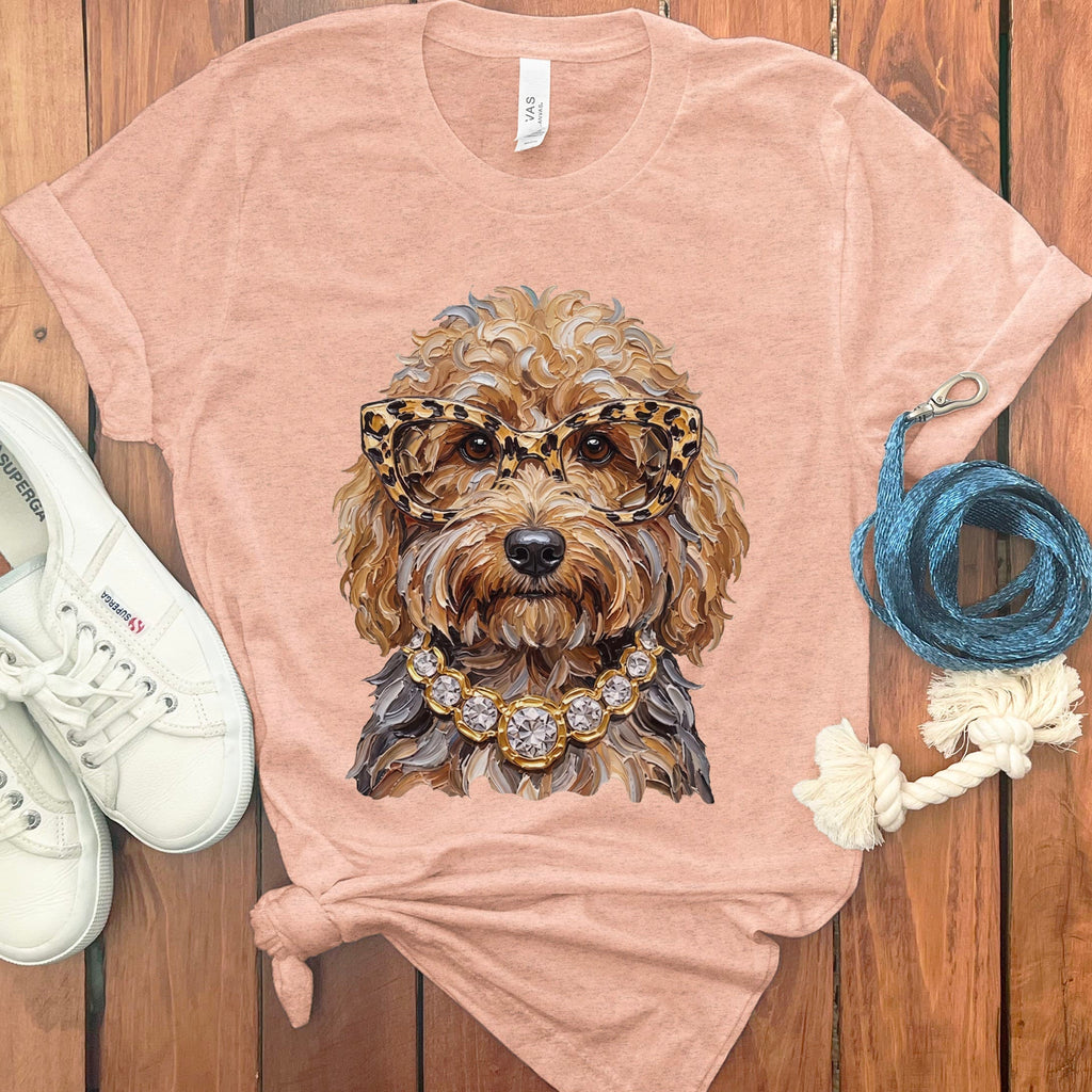 Apricot Goldendoodle Glam T-Shirt in Heather Peach / S by Puppy Jo