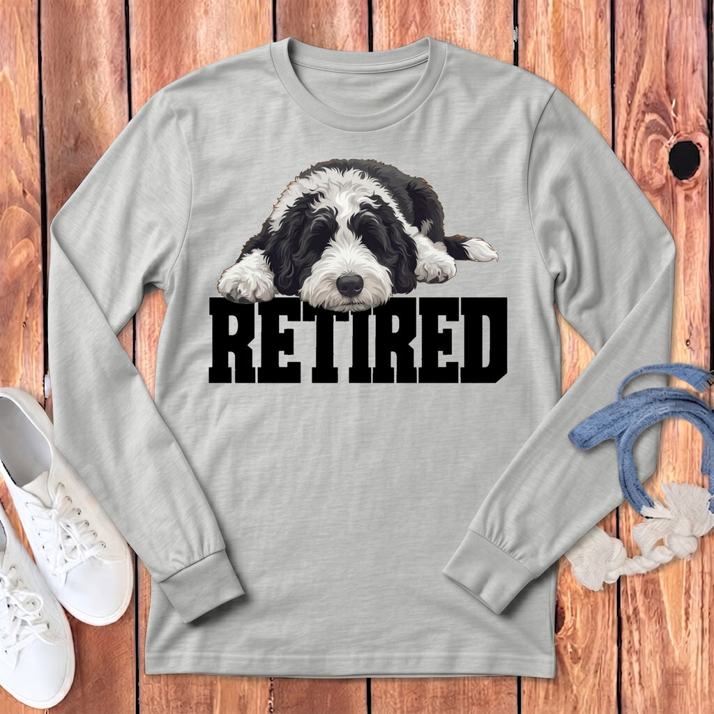 Retired Sleeping Sheepadoodle Long Sleeve T-Shirt in Athletic Heather / S by Puppy Jo