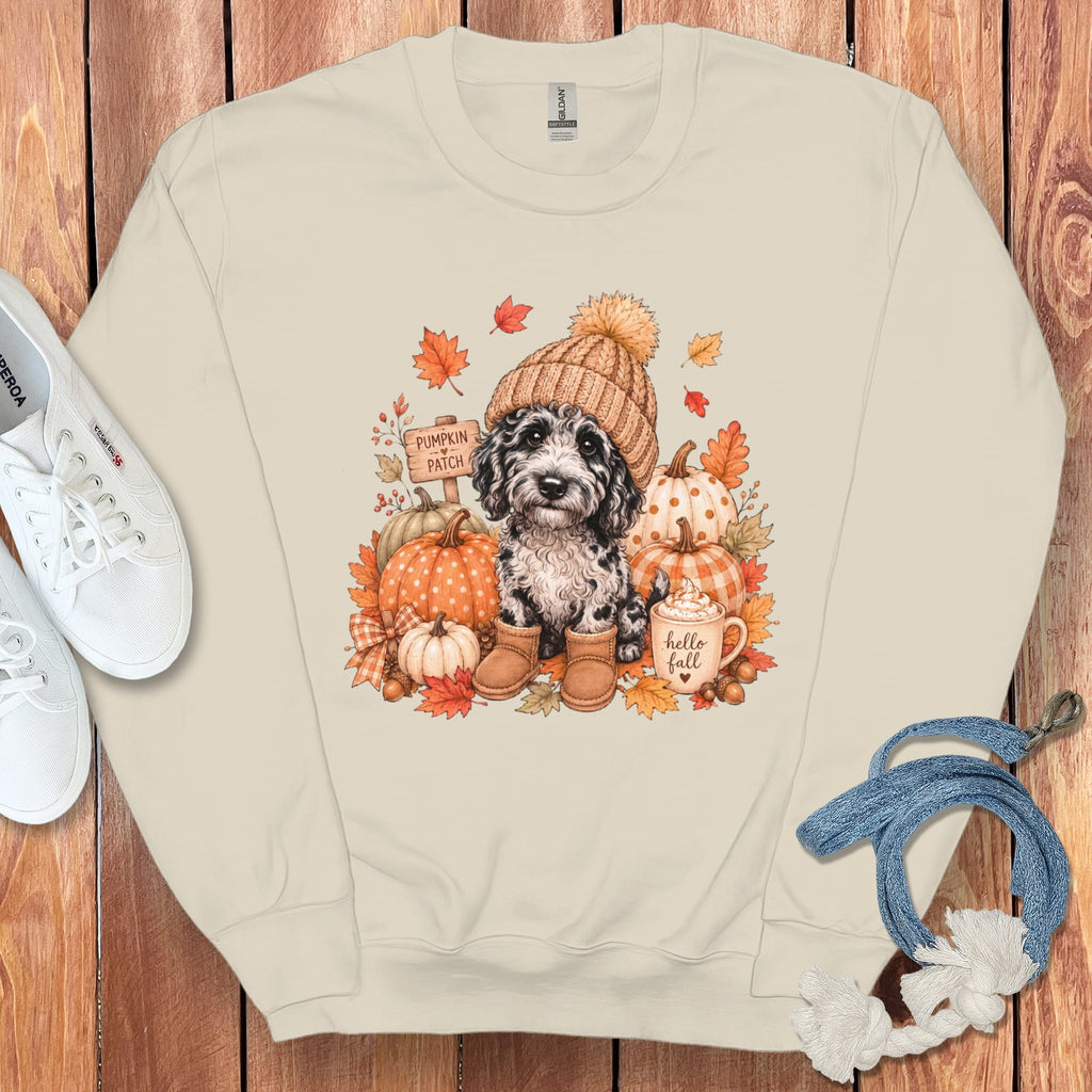 Merle Goldendoodle Pumpkin Patch Sweatshirt in Sand / S by Puppy Jo